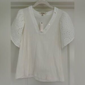 Anthropologie Ivory Eyelet Sleeve Top